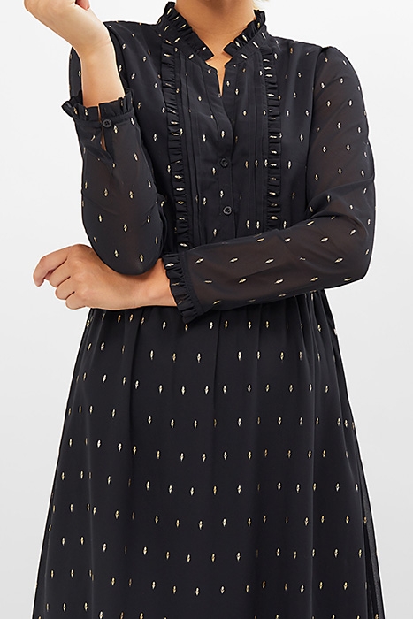 BLACK GOLD FOIL FLOWER PRINT LONG DRESS 2