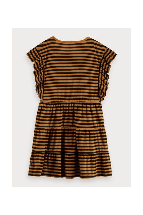 JERSEY A-LINE DRESS WITH GATHERED LAYERS IN YARN DYE STRIPE  2