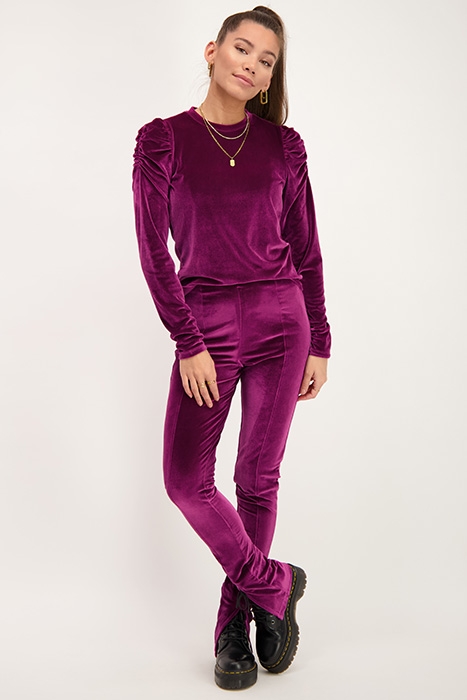 PAARSE VELVET TOP MET POFMOUWEN PURPLE PURPLE 3