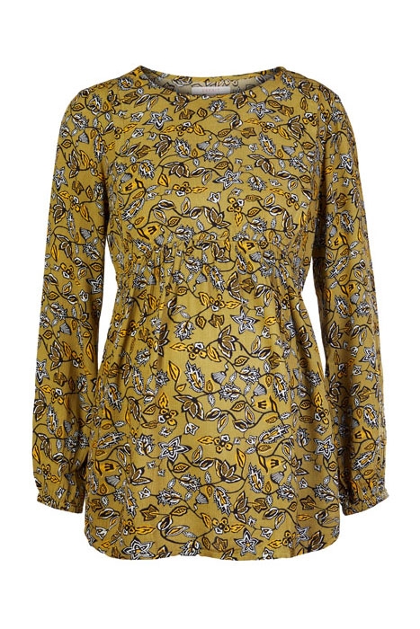 BLOUSE NURSING LS AOP KHAKI GREEN 1