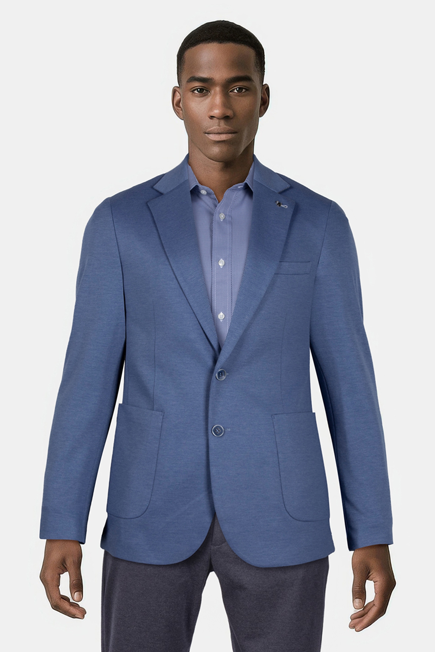 2 BUTTON JACKET JERSEY KNIT PATCH POCKETS BLUE 1