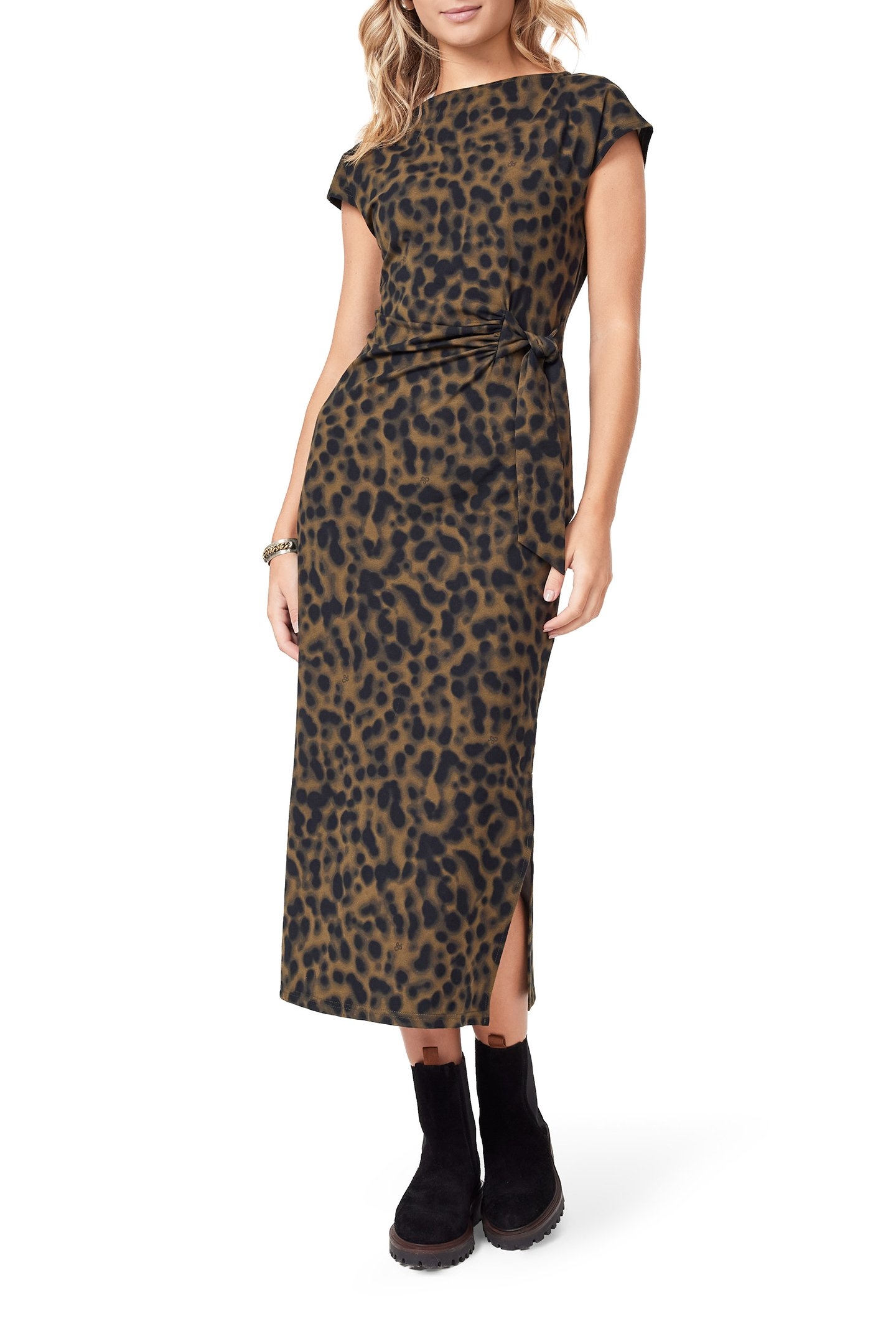 TIE FRONT DRESS MILITARY OLIVE ANIMAL 1