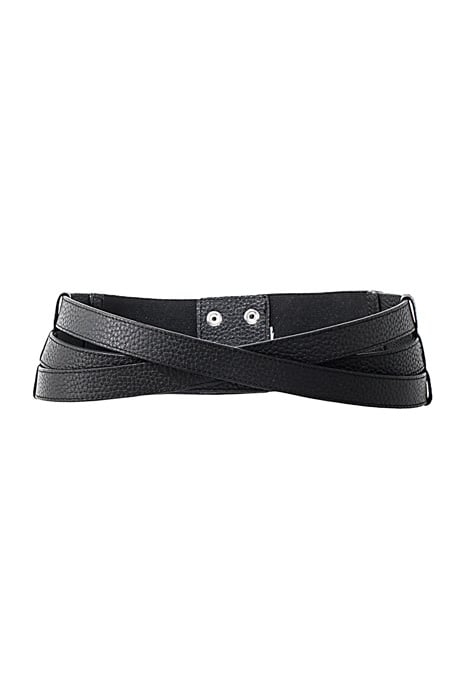 BLACK MIXED-FABRIC WIDE LEATHER BELT BLACK 1