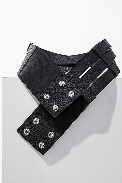 BLACK MIXED-FABRIC WIDE LEATHER BELT BLACK 3