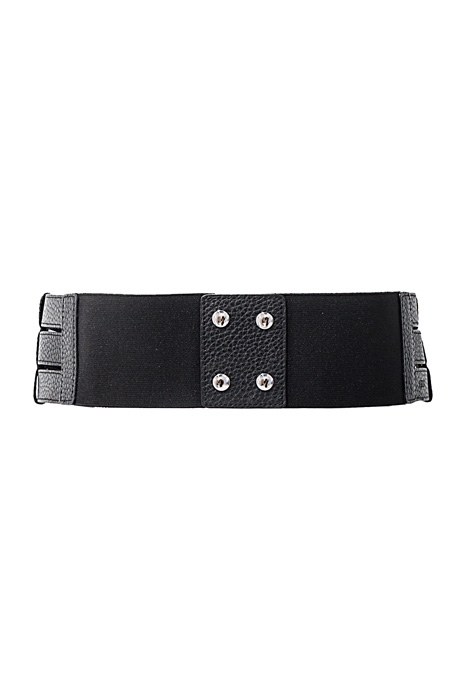 BLACK MIXED-FABRIC WIDE LEATHER BELT BLACK 2
