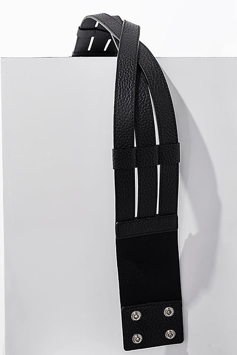 BLACK MIXED-FABRIC WIDE LEATHER BELT BLACK 5