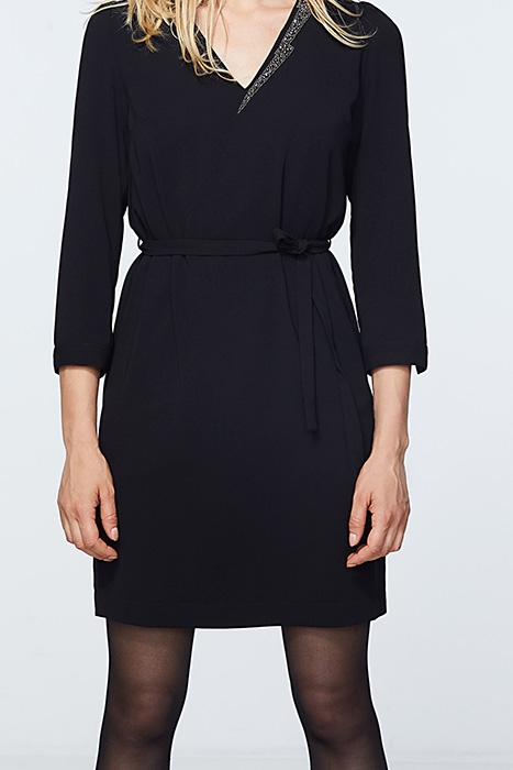 BLACK BEADED LIGHTNING CRÊPE STRAIGHT DRESS BLACK 2