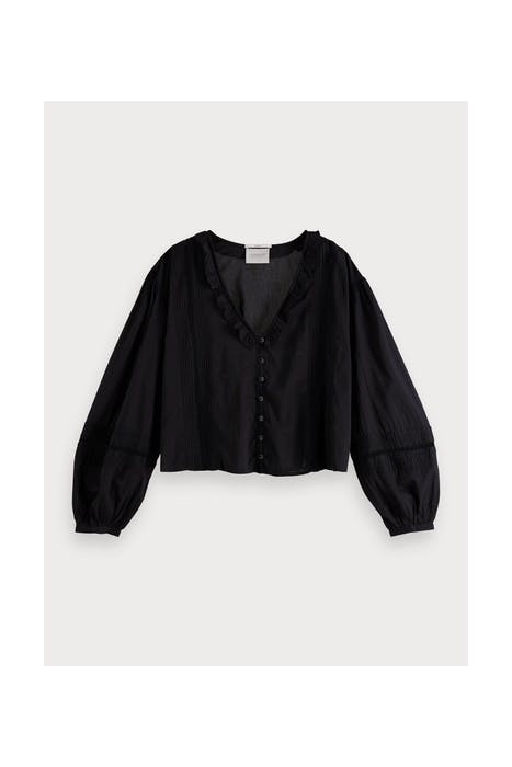 ORGANIC COTTON TOP WITH PIN TUCKS AND LACE INSERT BLACK 1