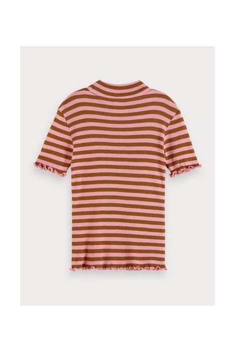 FITTED SHORT SLEEVE HIGH NECK TEE IN YARN DYED STRIPE COMBO 2