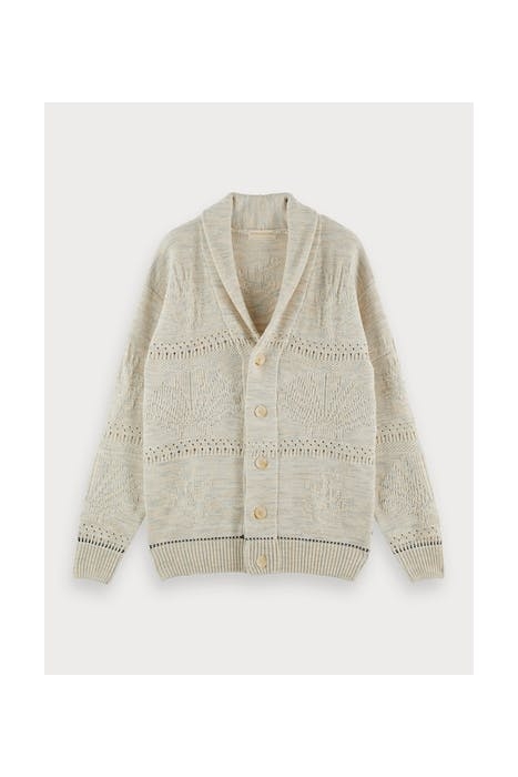 RELAXED BEACH CARDIGAN IN STRUCTURED JACQUARD KNIT SAND MELA 1