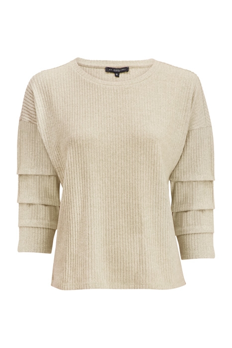 Beige rib top with pleated sleeves 1