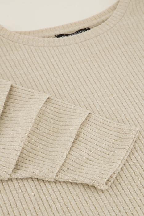 Beige rib top with pleated sleeves 7