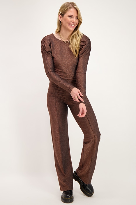 BRUINE GLITTER TOP MET LAAG UITGESNEDEN RUG BRONZE BRONZE 2