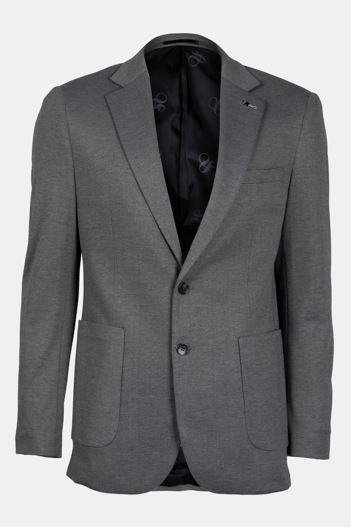 2 BUTTON JACKET JERSEY KNIT PATCH POCKETS CHARCOAL 3